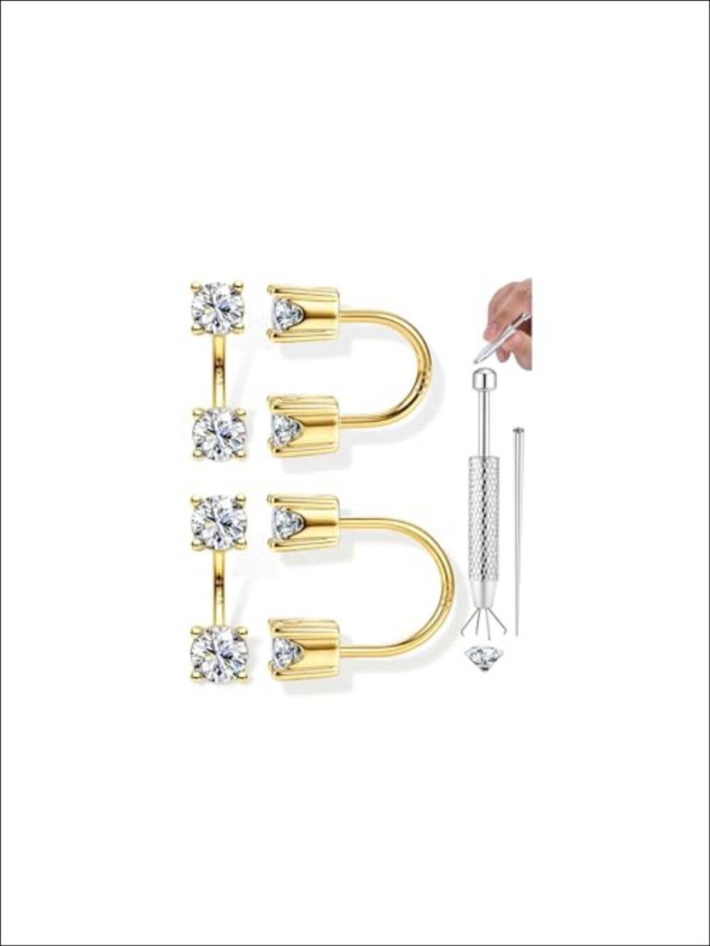 S925 Sterling Silver 14K Gold Plated Double Half Hoop Huggie Earrings